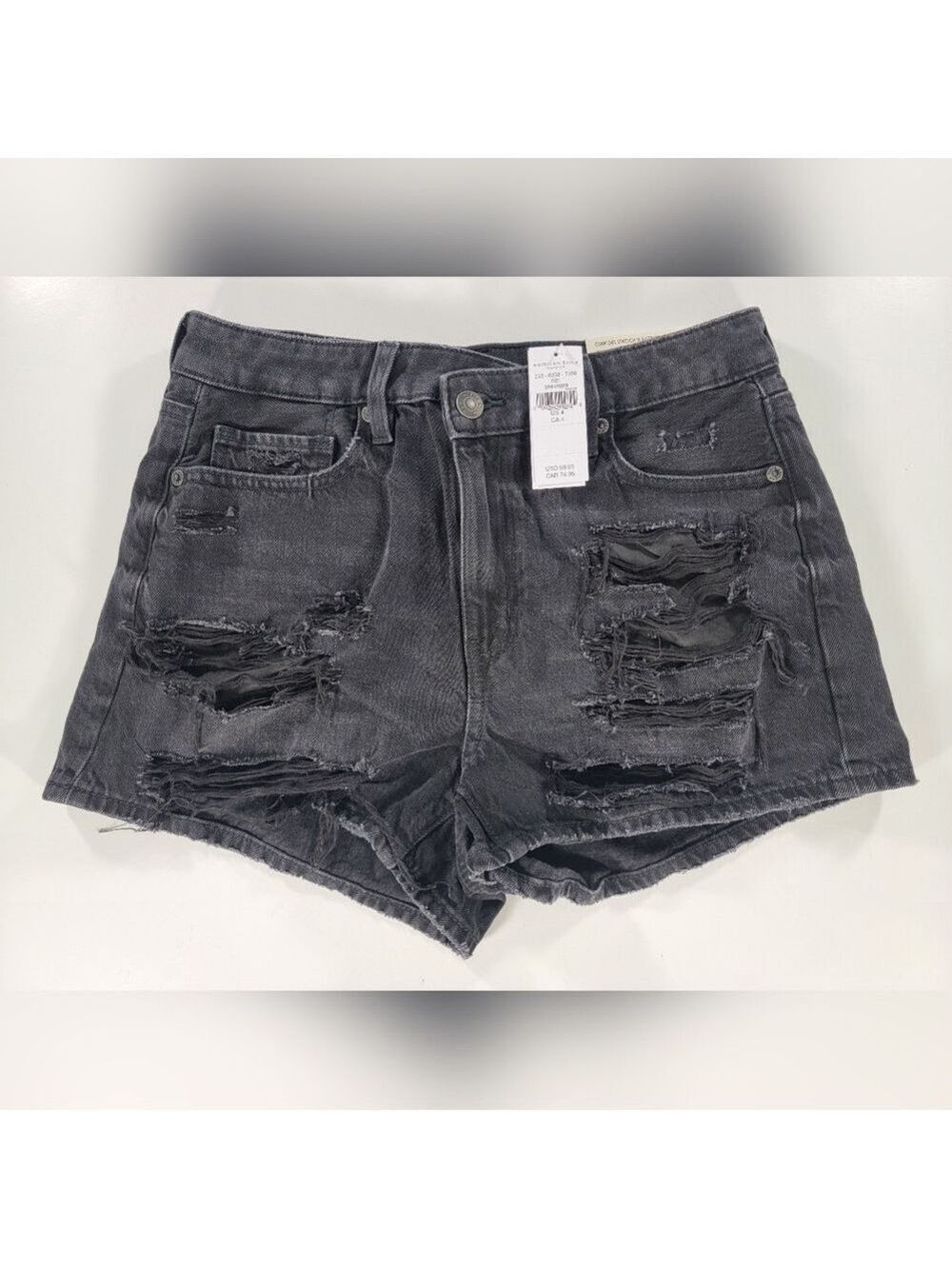 NEW American Eagle Black Distressed Destroyed Crossover Waist Mom Shorts Women 4